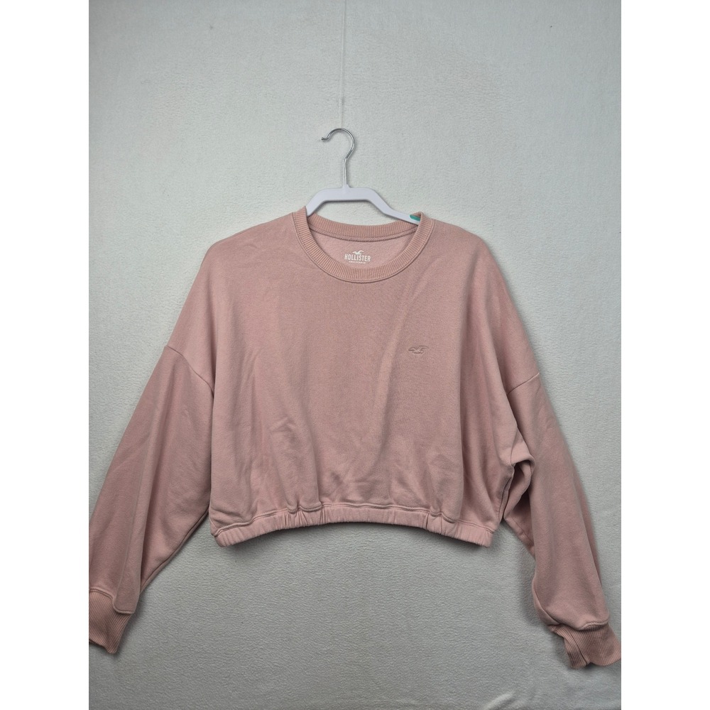 Hollister Blush Pink Cropped Pullover Sweatshirt Elastic Hem Size Large